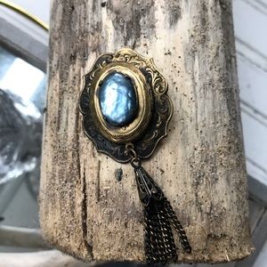 Antique blue glass Brass locket pendant